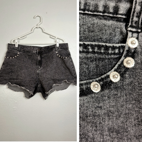 High Rise Denim Short Size XXL Wash Black 5 Pocket Raw Hem Casual - Picture 1 of 9